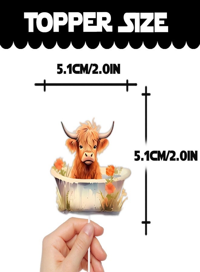 LETLIMIT 18pcs Brown Glitter Highland Cow Dessert Cupcake Topper Pick for Country Western Bull Riding Bull Rider Competition Theme Decor Supplies Baby Shower Boys Girls Birthday Party Decorations - Image 2