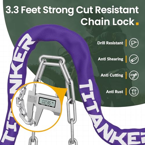 Titanker Bike Chain Lock with Key, 3.3 Feet Heavy Duty Anti-Theft Bike Lock Chain Security Bicycle Chain Locks for Bike, Motorcycle, Bicycle, Door, Gate, Fence, Grill (6mm Thick Chain, Purple) - Image 2