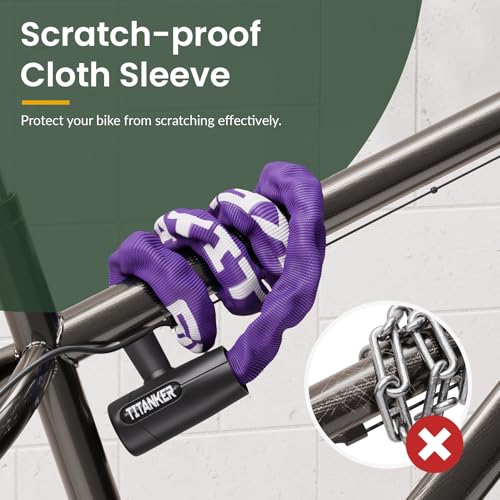 Titanker Bike Chain Lock with Key, 3.3 Feet Heavy Duty Anti-Theft Bike Lock Chain Security Bicycle Chain Locks for Bike, Motorcycle, Bicycle, Door, Gate, Fence, Grill (6mm Thick Chain, Purple) - Image 4