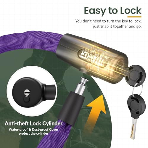Titanker Bike Chain Lock with Key, 3.3 Feet Heavy Duty Anti-Theft Bike Lock Chain Security Bicycle Chain Locks for Bike, Motorcycle, Bicycle, Door, Gate, Fence, Grill (6mm Thick Chain, Purple) - Image 3