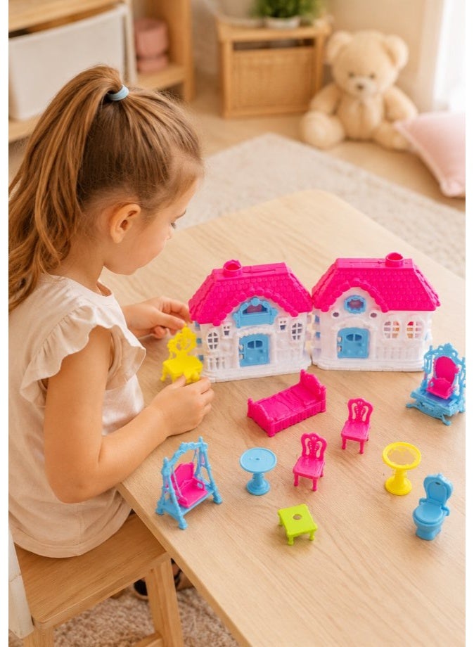 DAT Dream Castle Luxury House Play Set with Miniature Furniture & Accessories, Princess Dollhouse Toy, Pink & Blue - Image 4