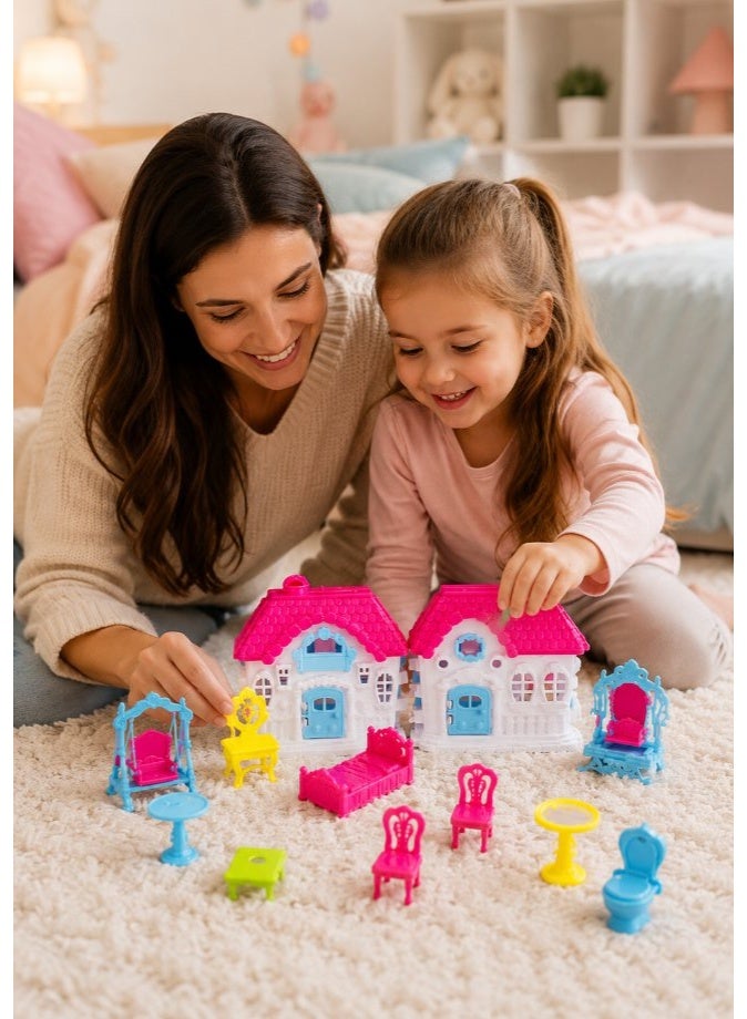 DAT Dream Castle Luxury House Play Set with Miniature Furniture & Accessories, Princess Dollhouse Toy, Pink & Blue - Image 3