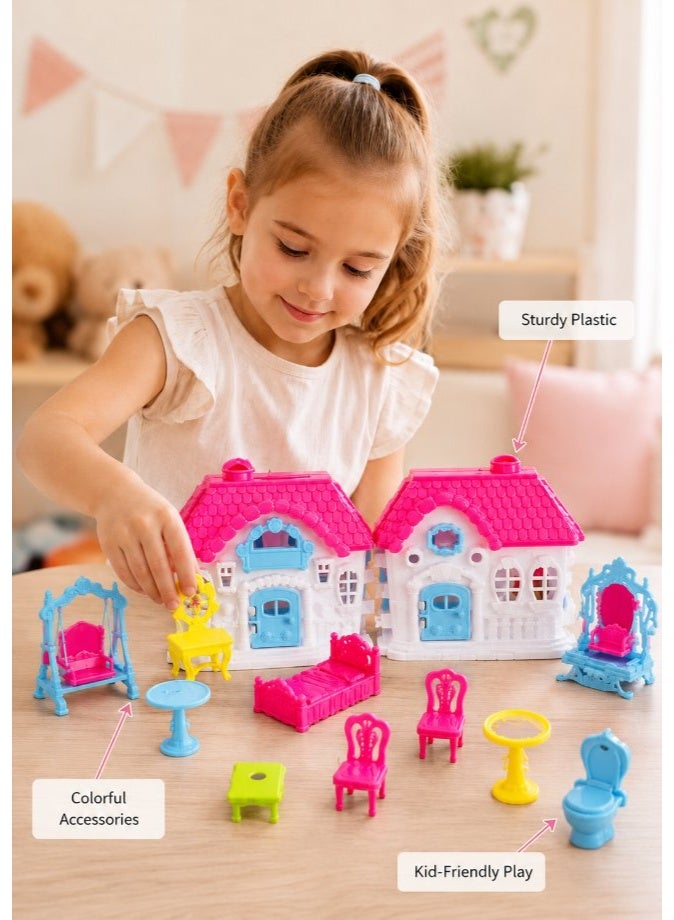 DAT Dream Castle Luxury House Play Set with Miniature Furniture & Accessories, Princess Dollhouse Toy, Pink & Blue - Image 5