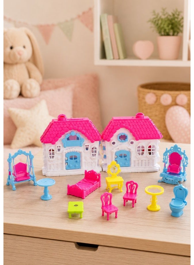 DAT Dream Castle Luxury House Play Set with Miniature Furniture & Accessories, Princess Dollhouse Toy, Pink & Blue - Image 2