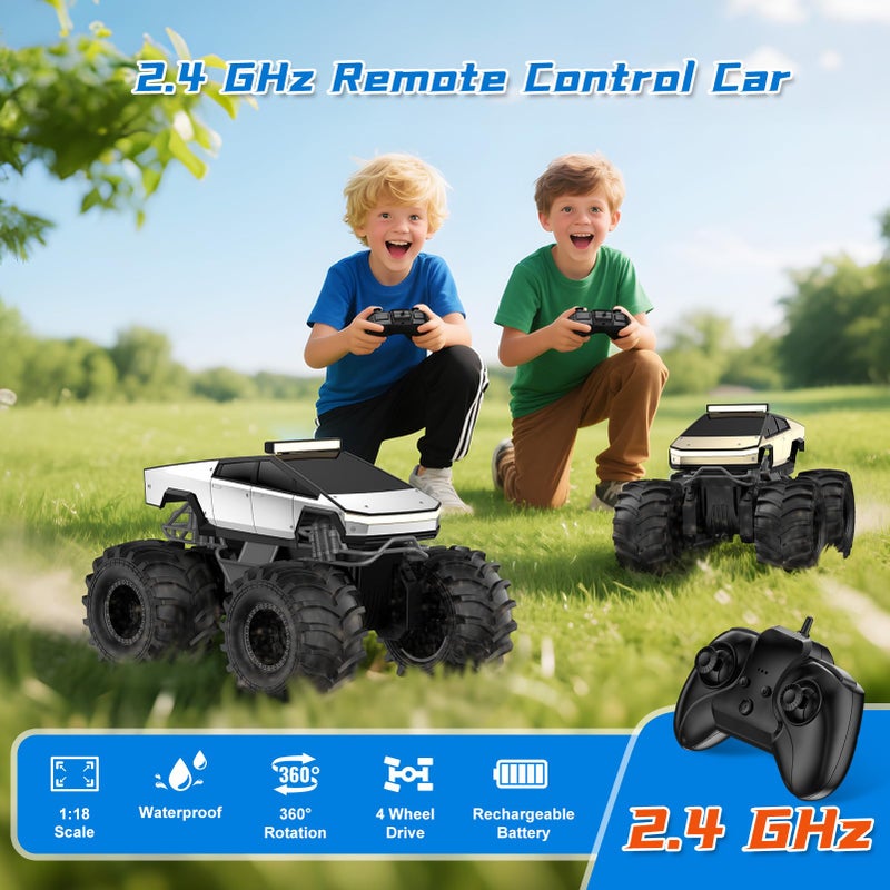Dafotil Amphibious Remote Control Car, 1:18 Monster Truck Toys for Boys RC Cars, 2.4 GHz Waterproof RC Trucks, 4WD All Terrain Off-Road Pickup, Kids Christmas Birthday Gifts Present Boys Girls Toys Ages 6+ - Image 3