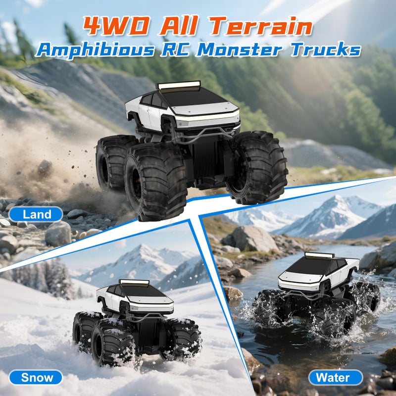 Dafotil Amphibious Remote Control Car, 1:18 Monster Truck Toys for Boys RC Cars, 2.4 GHz Waterproof RC Trucks, 4WD All Terrain Off-Road Pickup, Kids Christmas Birthday Gifts Present Boys Girls Toys Ages 6+ - Image 5