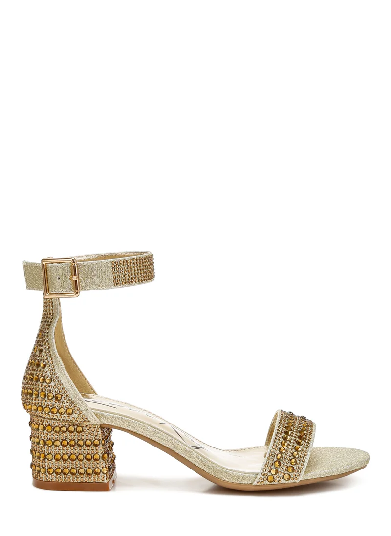 London Rag Rhinestones Embellished Block Sandals in Gold