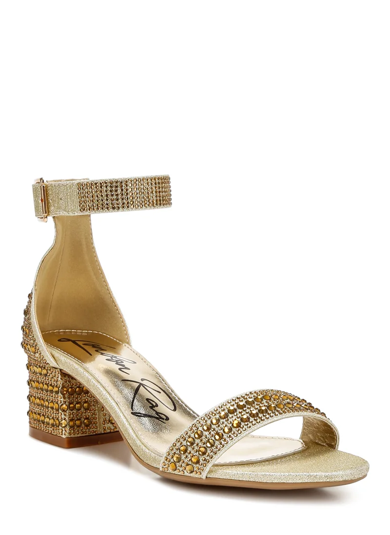 London Rag Rhinestones Embellished Block Sandals in Gold