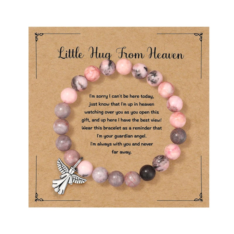 MIXJOY Guardian Angel Little Hug From Heaven Pink Natural Stone Bracelet for Loss of Mother Father, Bereavement Grief Gift for Women, Memorial Guardian Protection, Medium - Image 1
