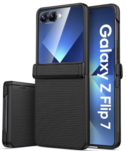 Vihibii for Samsung Galaxy Z Flip 7 Case with Outer Screen Protector & Rugged Hinge Protection & Non-Slip Texture, Shockproof Sturdy Full Body Phone Cover Case for Samsung Galaxy Z Flip 7 2025, Black - Image 1