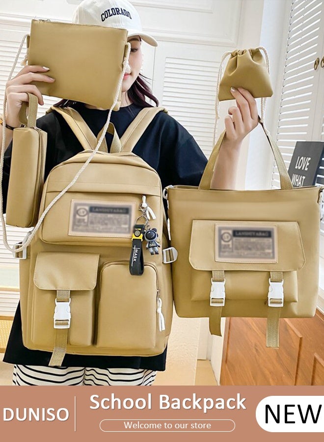 DUNISO 5PCS Kids School Backpack Set Canvas Laptop School Bag Sets for Kids with Tote Bag,Shoulder Bag,Pencil Box,Small Bag ,Large-capacity Bookbag for Girls Boys Back to School Supplies - Image 1