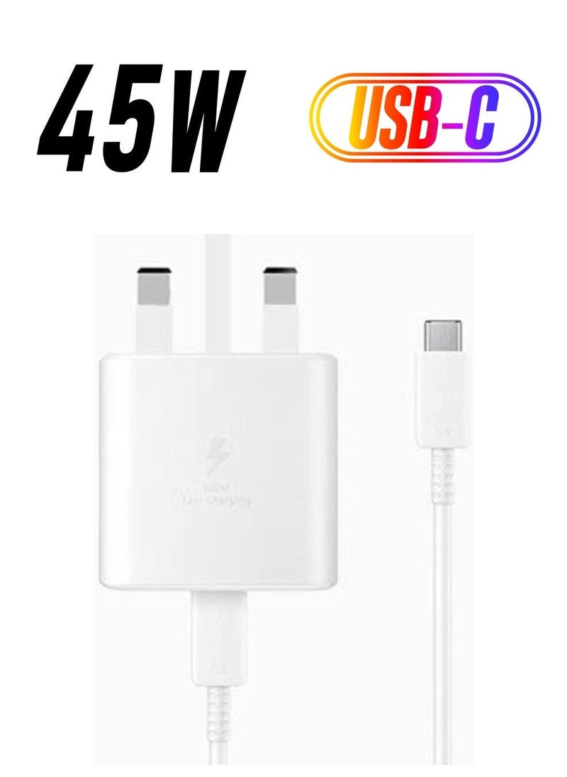 Samsung Original 45W USB-C Tablet and Mobile Phone Wall/Mains Plug Charger – Genuine Super Fast Charging 2.0 for Samsung Galaxy Note S10+ and other USB Type C Devices– White, - Image 1
