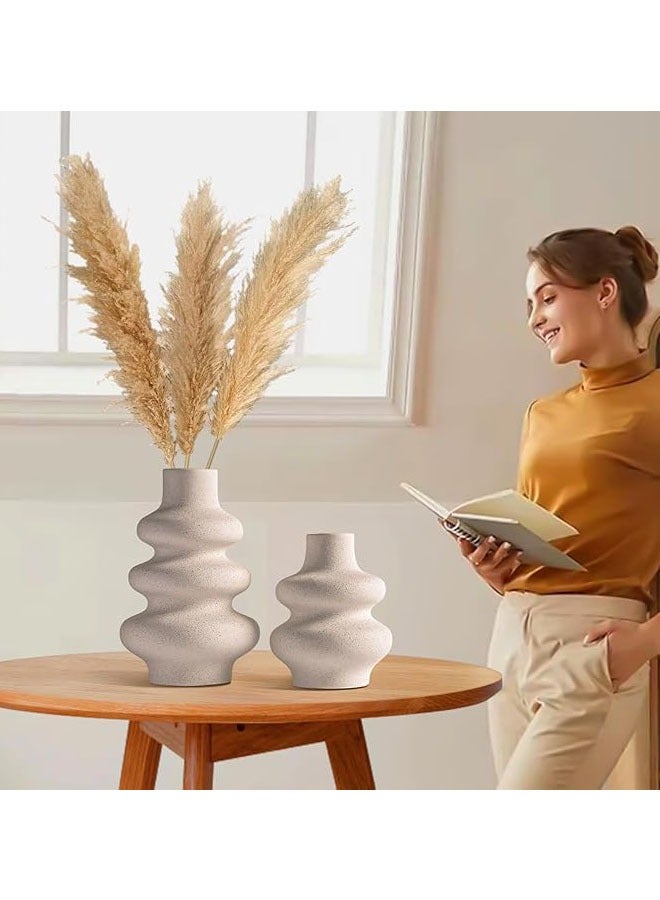 Hihonor Ceramic Vases-  White Vase for Modern Home Decor, Boho Vase for Decor,Vase for Farmhouse Decor Wedding Dinner Table Office Decorations Vase (White) - Image 2