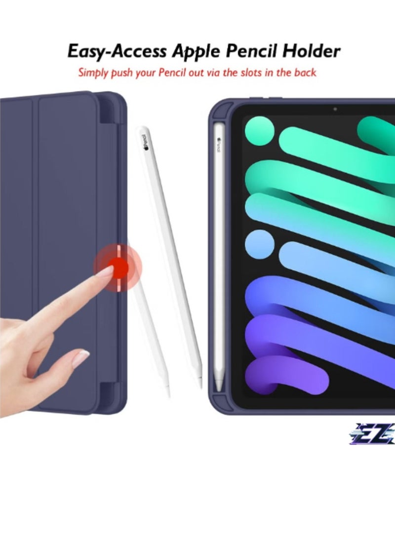 iPad Mini 7 Case 2024 – A17 Pro 8.3-Inch 7th Generation Case with Pencil Holder, Trifold Stand, and Soft TPU Back, Blue