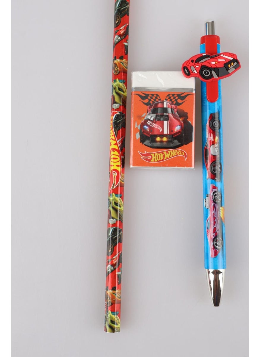 Hot Weels - 2024 New Season Licensed Hot Wheels Versatile Nib Pen 0.7 mm, Pencil and Eraser Set - Image 1