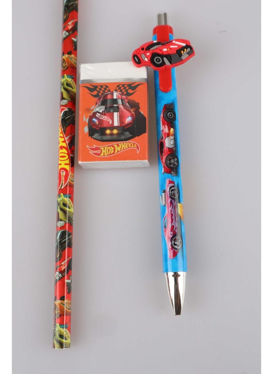 Hot Weels - 2024 New Season Licensed Hot Wheels Versatile Nib Pen 0.7 mm, Pencil and Eraser Set - Image 1