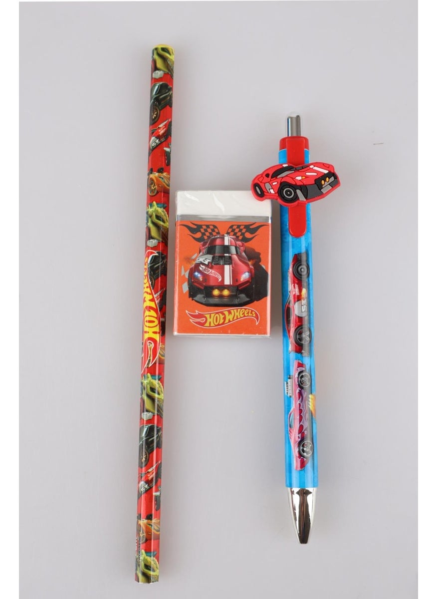 Hot Weels - 2024 New Season Licensed Hot Wheels Versatile Nib Pen 0.7 mm, Pencil and Eraser Set - Image 1
