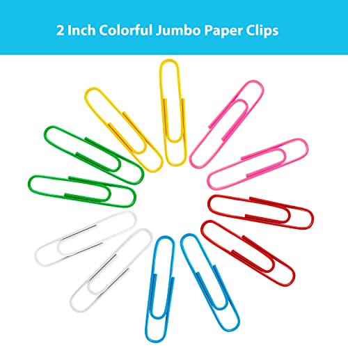 AnutriON Paper Clips, 100Pcs 2 Inch Large Paperclips, Assorted Colored Coated Jumbo Reusable Big Paperclips, Large Colored Paper Clips for Office School Document Organizing - Image 2