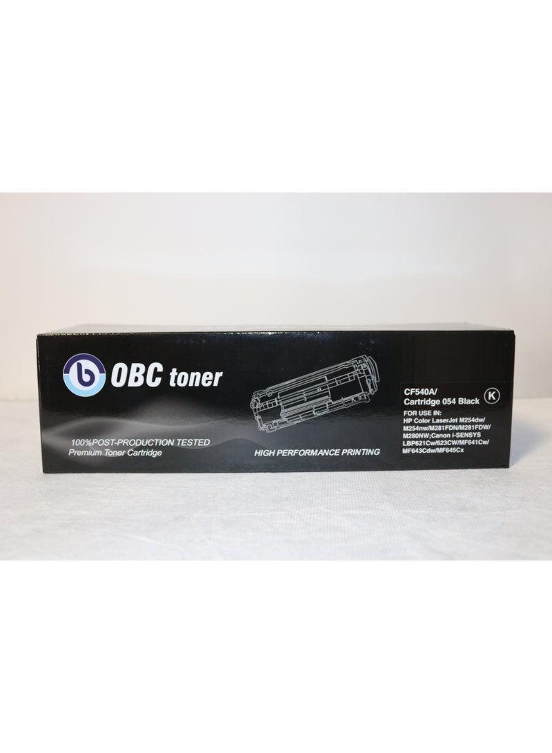 OBC Compatible Black Laser Toner Cartridge Replacement for HP CF540A/203A and Canon CRG-054BK. Prints up to 1400 pages with high quality and professional printing performance. - Image 1