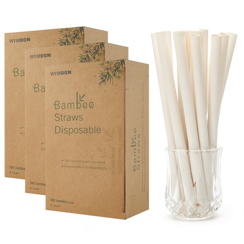 Biodegradable Smoothie Boba Straws made of Bamboo Material  300 Straws in Total 3 Packs of 100