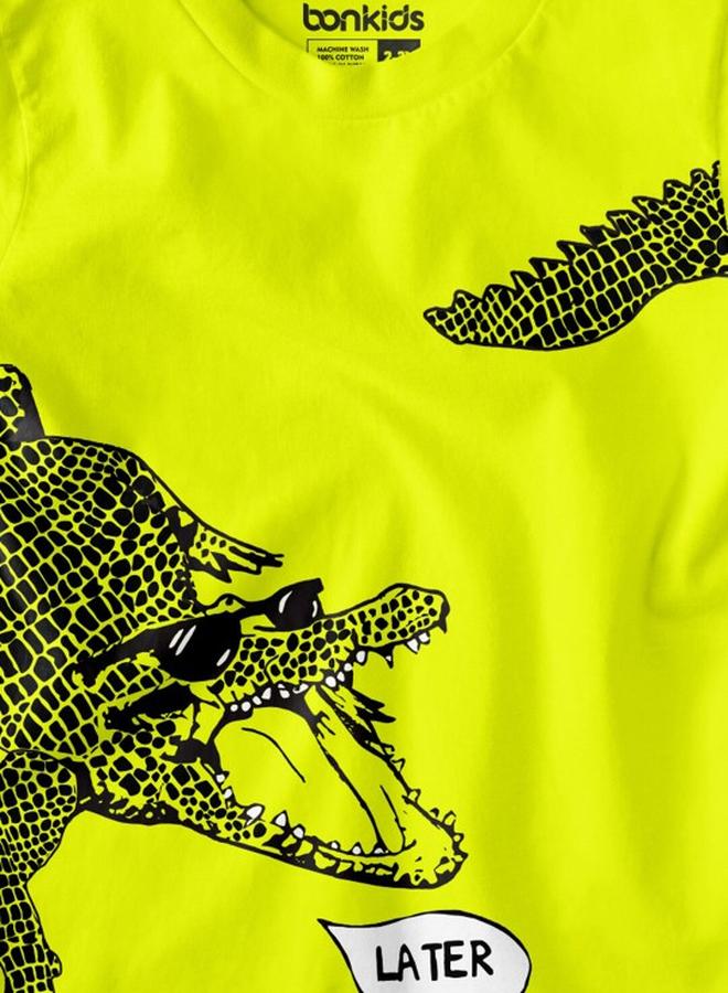 Bonkids Boy's t-shirts in regular fit fluorescent green colour cotton fabric embellished pattern pull over closure woven weave type round collar type round neckline half sleeve length t-shirt upper body wear type suitable for casual occasions – the fresh pick of the fashion season!  - Image 3
