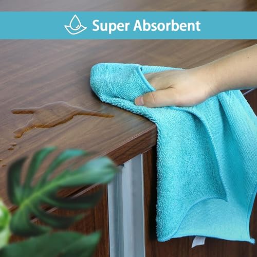 HOMEXCEL Microfiber Cleaning Cloth,12 Pack Cleaning Rag,Cleaning Towels With 4 Color Assorted,11.5"X11.5"(Parrot Green/Sky Blue/Yellow/Pink) - Image 4