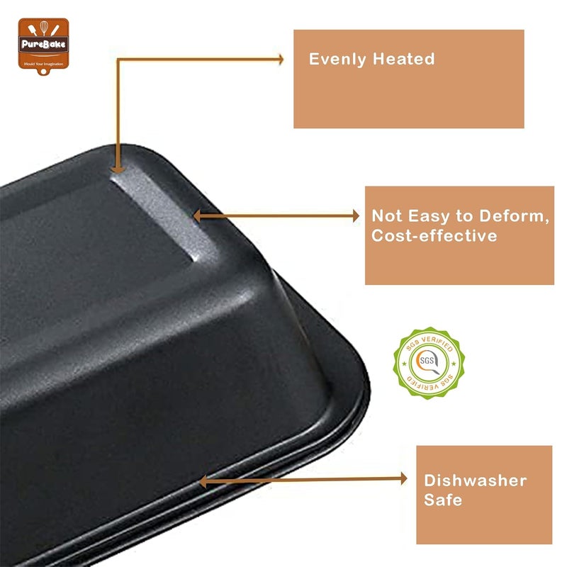 PureBake مجموعة قوالب كعك 4 قطع معتمدة من SGS - صينية كعك دائرية، صينية كعك مربعة، قالب خبز، وصينية بيتزا - مناسبة للميكروويف، فرن OTG، وآمنة في غسالة الصحون، سوداء - Image 4
