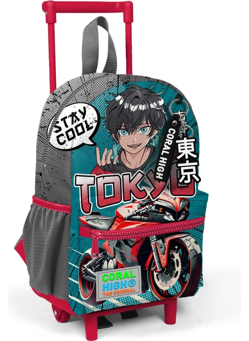 كورال هاي Mini Yuva Squeegee Backpack Gray Nefti Anime Motorcycle Patterned Two Compartments 24064