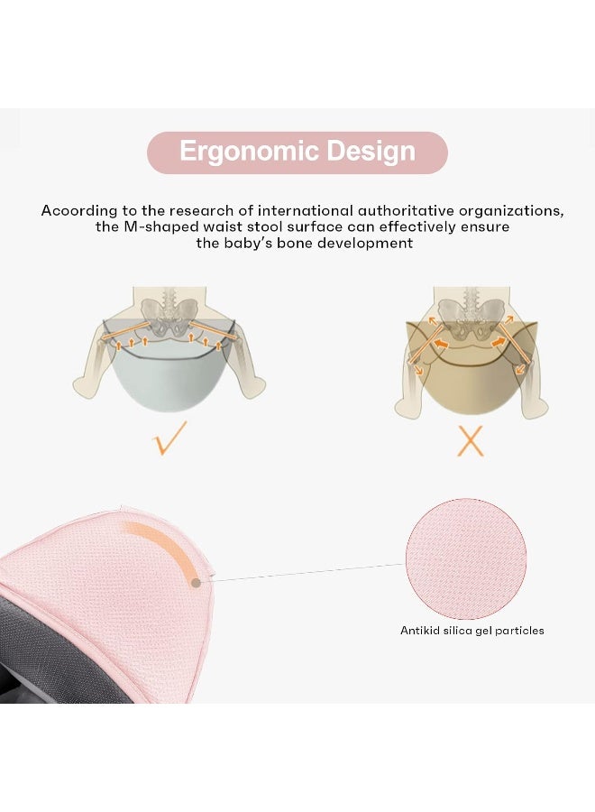 Ocanoiy Baby Carrier Newborn to Toddler Baby Wrap Carrier with Hip Seat Lumbar Support Adjustable One Size Fits All Toddler Infant Baby Holder Carrier 360 All Seasons (Pink) - Image 5