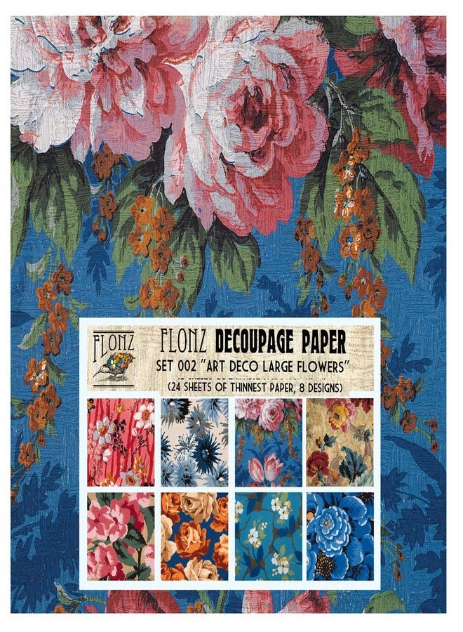 مجموعة ورق ديكوباج (24 ورقة 6 بوصات × 6 بوصات) ورق FLONZ بنمط عتيق مزين بأزهار كبيرة على طراز آرت ديكو، مثالي لأعمال الديكوباج والحرف اليدوية.