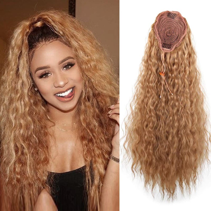 CINHOO Heat Resistant Synthetic Kinky Straight Ponytail Long Afro Kinky Curly Hair Bun Extension With Two Plastic Combs Hairpiece (27#) - Image 3