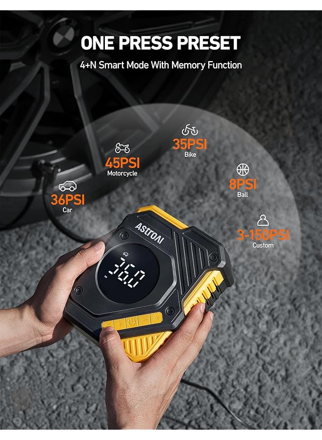 Astroai Car Tire Inflator Air Compressor 12V Dc, 150 Psi Digital Tire Pump With Pressure Gauge, Large Lcd Display, Smart Preset & Auto Stop, For Car, Motorcycle, Bike Tires - Image 3