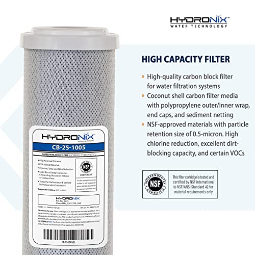 Hydronix CB-25-1005 Whole House RO & Drinking Systems NSF Coconut Carbon Block Water Filter 2.5 x 10-5 Micron - Image 2