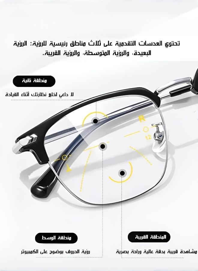 نظارات قراءة بتركيز تلقائي ومضادة للضوء الأزرقنظارات عمل وترفيه، نظارات نصف إطار، إطار أسود وذهبي - Image 3