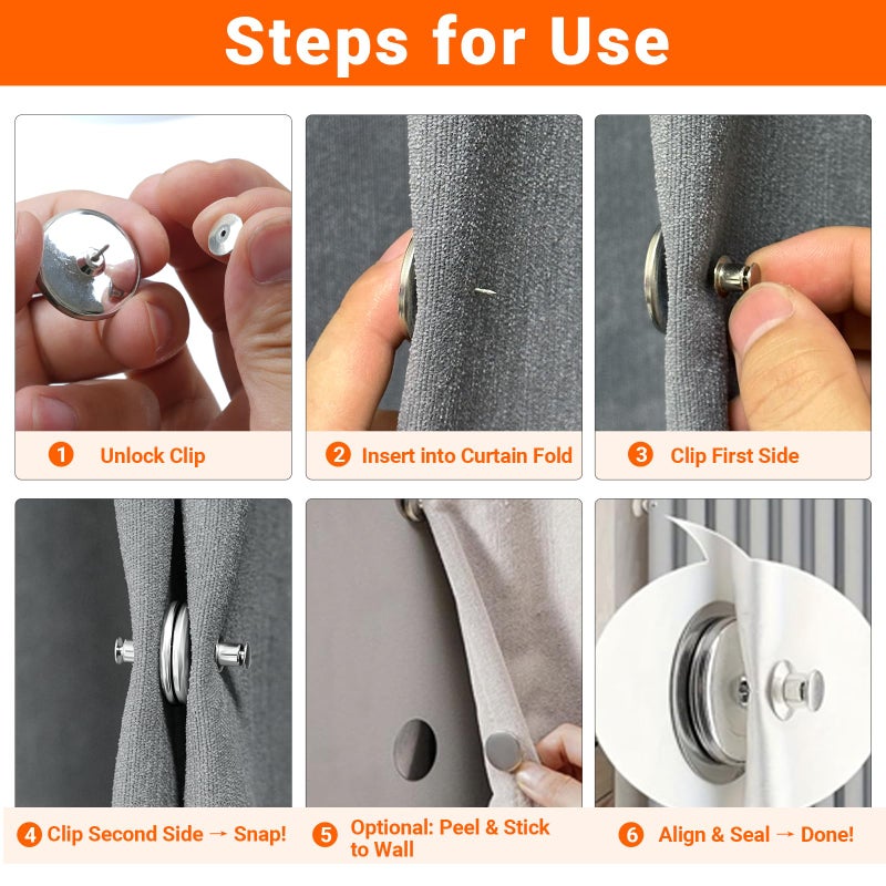 ZNJAVX 20Pairs Curtain Magnets, ZNJAVX Curtain Magnets Closure with 20pcs Self-Adhesive Patch â€“ Strong Magnetic Curtain Clips to Keep Curtain Closed for Indoor Outdoor, Shower, Bedroom, Office - Image 4