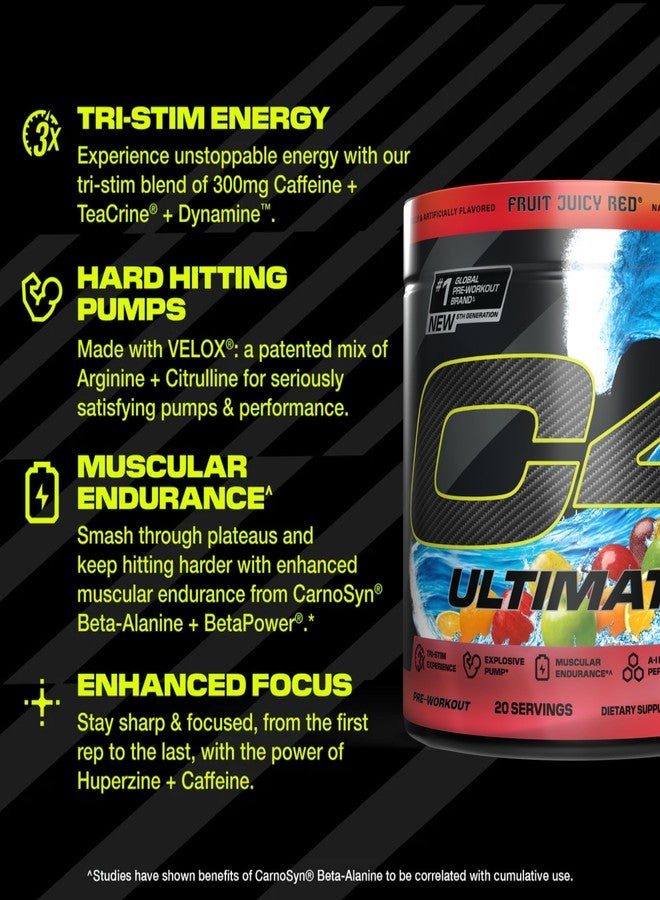 C4 Cellucor C4 Ultimate Pre Workout Powder - Sugar Free Preworkout Energy Supplement for Men & Women - 300mg Caffeine + TeaCrine + Dynamine + Creatine - Hawaiian Punch Fruit Juicy Red, 20 Servings - Image 2