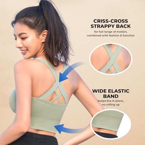 PLUMBURY Women's Polyamide Seamless Padded Full Coverage Front Zip Cross Back Sports Bra, Size XL, Green - Image 3