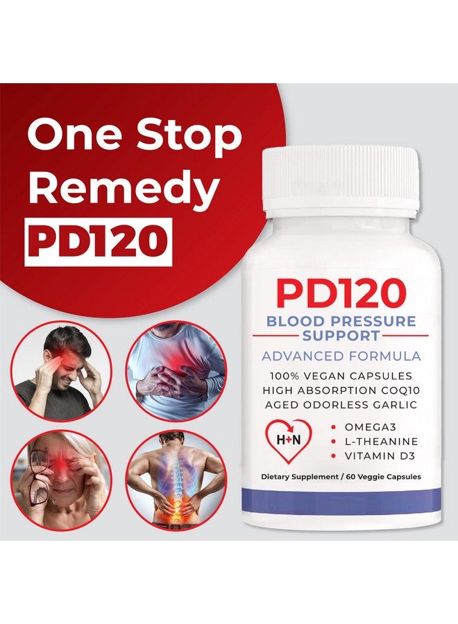 PD120 Blood Pressure Supplement to Help Reduce High Blood Pressure Naturally, CoQ10, Nitric Oxide, Black Odorless Aged Garlic, Omega 3, L-Theanine, Vitamin D3 for Blood Pressure Support - Image 3