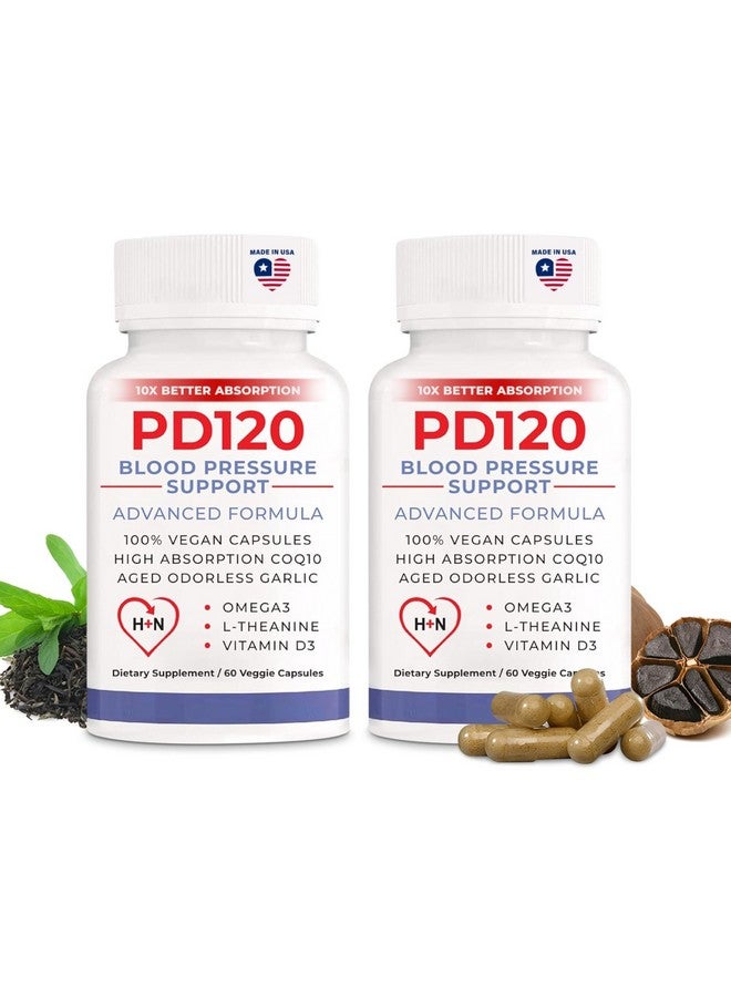 PD120 Blood Pressure Supplement to Help Reduce High Blood Pressure Naturally, CoQ10, Nitric Oxide, Black Odorless Aged Garlic, Omega 3, L-Theanine, Vitamin D3 for Blood Pressure Support - Image 1