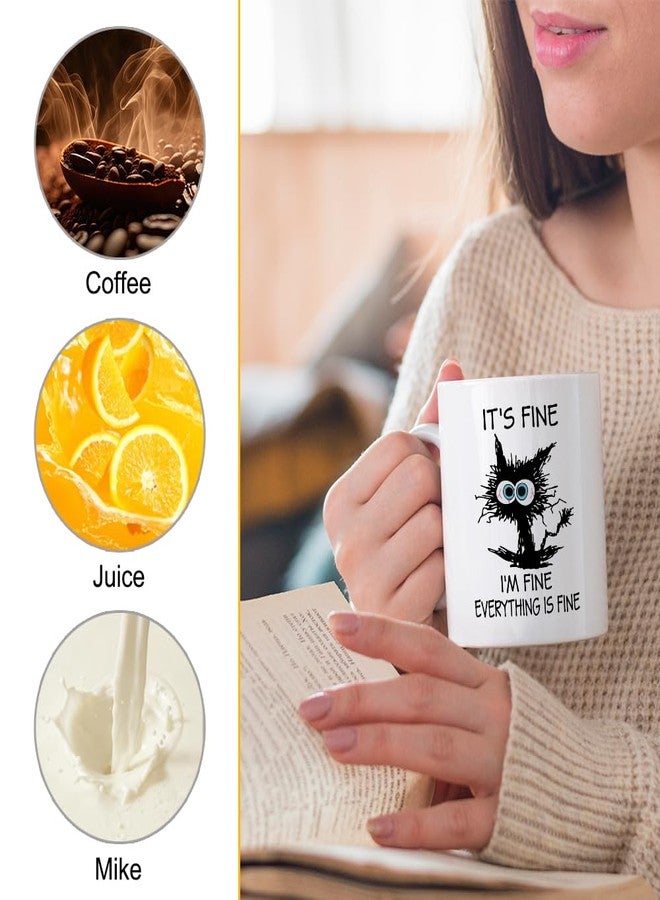 XQLZY It’s Fine Everything Is Fine Mug, Funny Cat Coffee Cup, Christmas Birthday Gifts for Mom Sister BBF Animal Lovers, Inspirational Gifts for Women Coworkers Family Friends Cat Lovers - Image 3