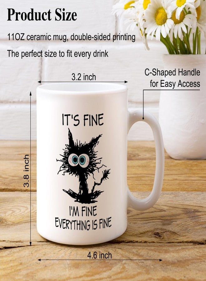 XQLZY It’s Fine Everything Is Fine Mug, Funny Cat Coffee Cup, Christmas Birthday Gifts for Mom Sister BBF Animal Lovers, Inspirational Gifts for Women Coworkers Family Friends Cat Lovers - Image 2