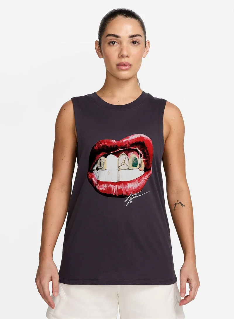 جوردن تيشيرت دبليو جي فلِت بدون أكمام بطبعة جرافيك رمادي