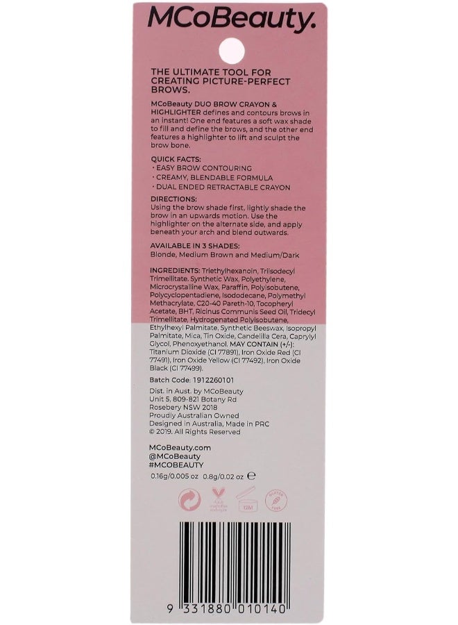MCoBeauty قلم حواجب مكو بيوتي ديو مع هايلايتر - بني متوسط للنساء 0.02 أونصة حواجب - Image 2
