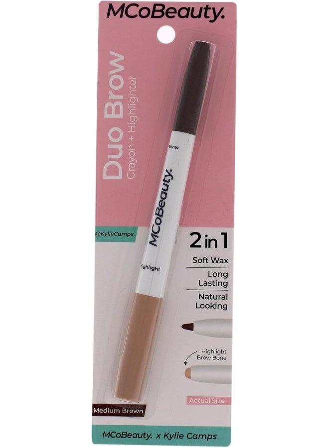 MCoBeauty قلم حواجب مكو بيوتي ديو مع هايلايتر - بني متوسط للنساء 0.02 أونصة حواجب - Image 1
