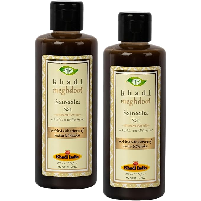Meghdoot Khadi Meghdoot Ayurvedic Satreetha Shampoo Enriched With Extracts of Amla, Reetha and Bhringraj for Hair fall Control, Dandruff Control, Scalp Acne, 210ml Each, Pack of 2 - Image 1