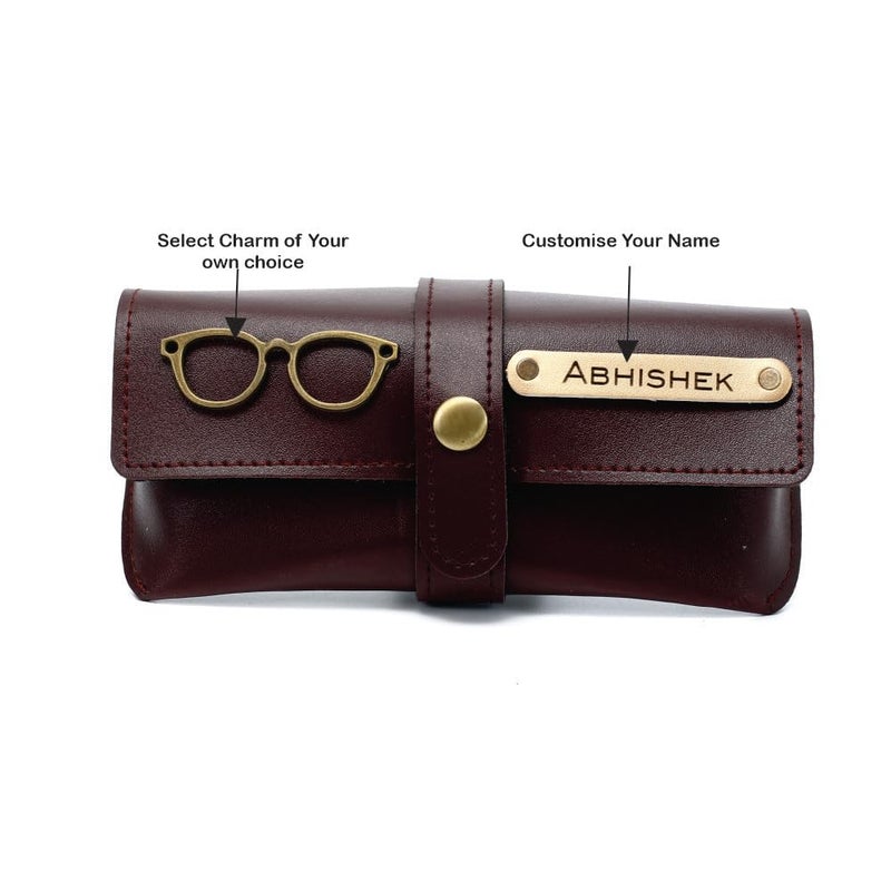 Geocell Personalised Name & Charm Leather Sunglass Case Cover for Men & Women | Hard Case Eyewear Cover- Brown colour - Image 2