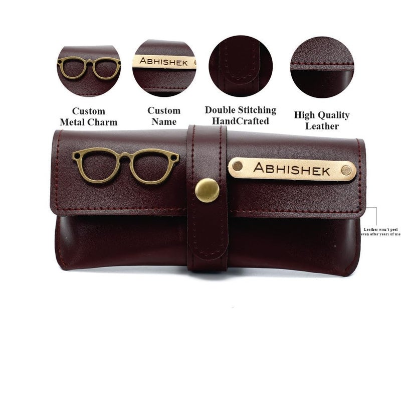 Geocell Personalised Name & Charm Leather Sunglass Case Cover for Men & Women | Hard Case Eyewear Cover- Brown colour - Image 3