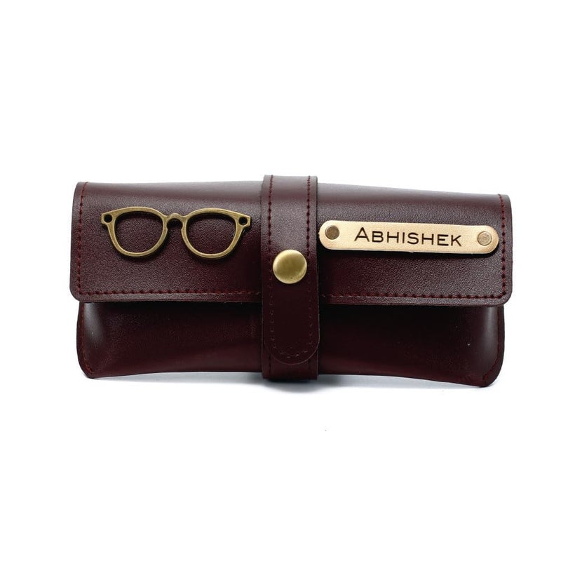 Geocell Personalised Name & Charm Leather Sunglass Case Cover for Men & Women | Hard Case Eyewear Cover- Brown colour - Image 1