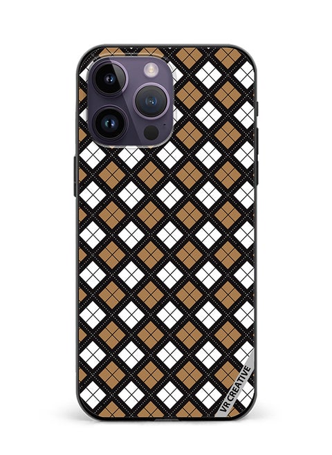 Protective Case Cover For Apple iPhone 15 Pro Max Black White Brown Checkered Pattern Design Multicolour