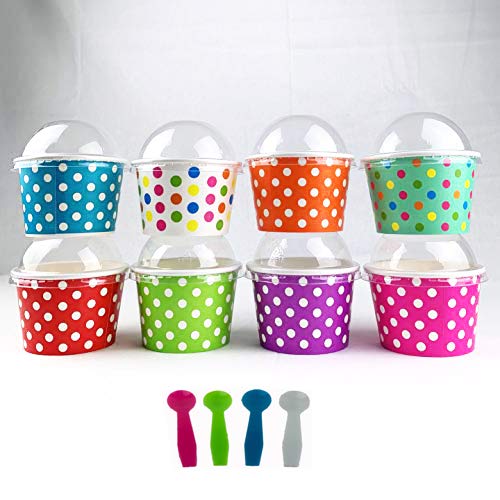Worlds Paper Ice Cream Cups With Dome Lids No Hole And Plastic Spoons Polka Dot 4oz Mix 25 Set